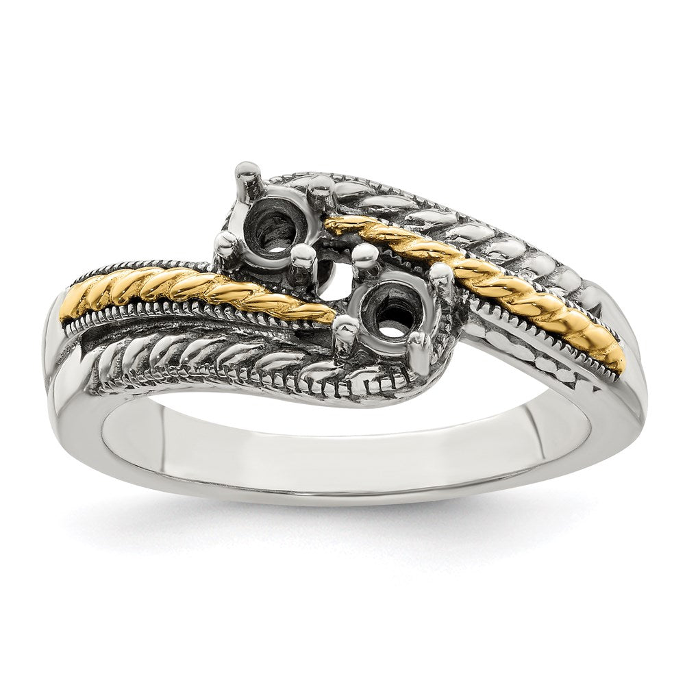 Sterling Silver Antiqued w/14k 2-stone Mother's Ring Mounting