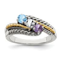 Sterling Silver Antiqued w/14k 3-stone Mother's Ring