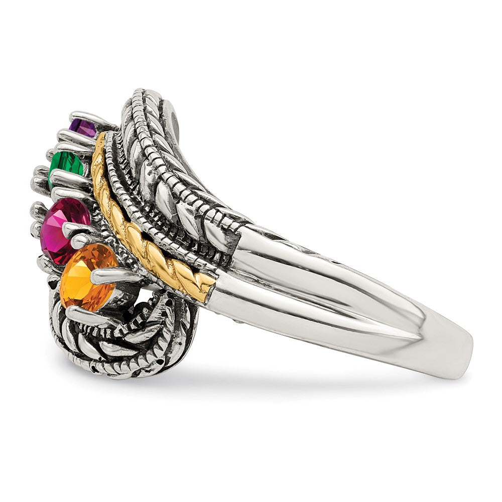 Sterling Silver Antiqued w/14k 4-stone Mother's Ring Mounting