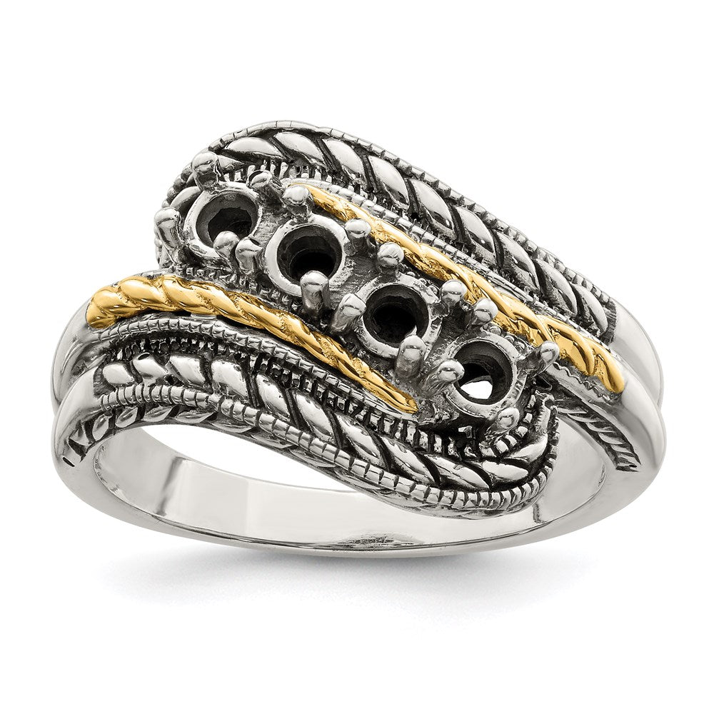 Sterling Silver Antiqued w/14k 4-stone Mother's Ring Mounting
