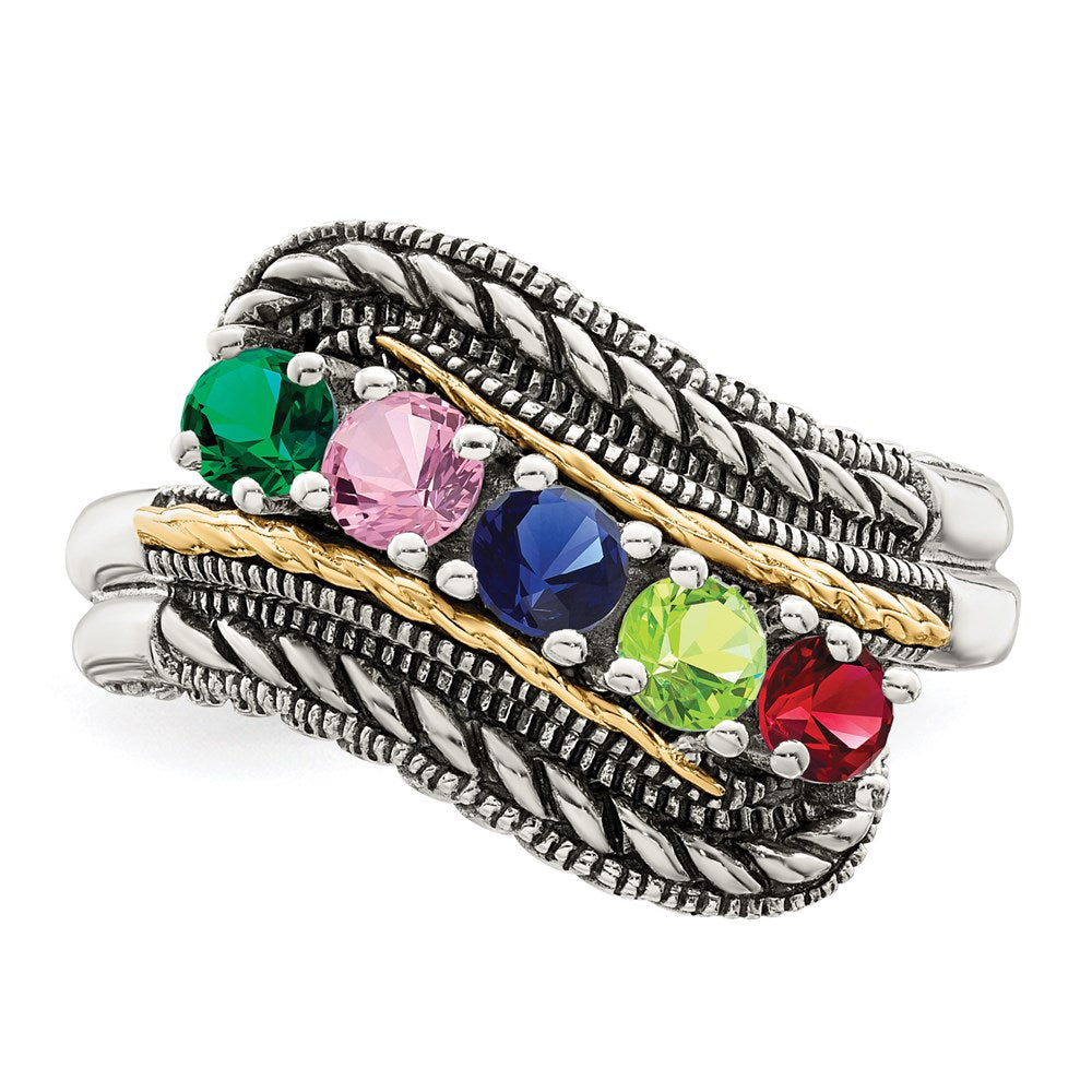 Sterling Silver Antiqued w/14k 5-stone Mother's Ring Mounting