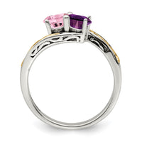 Sterling Silver Antiqued w/14k 2-stone Mother's Ring