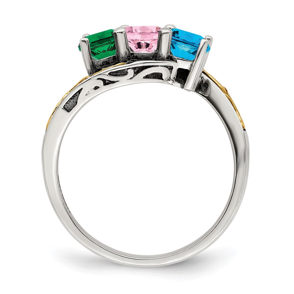 Sterling Silver Antiqued w/14k 3-stone Mother's Ring