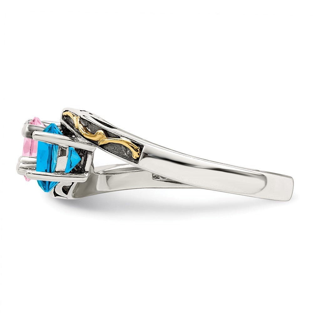 Sterling Silver Antiqued w/14k 3-stone Mother's Ring