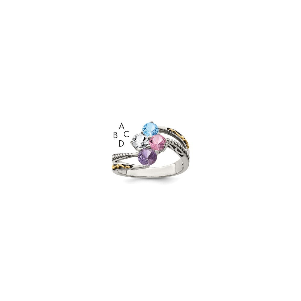 Sterling Silver Antiqued w/14k 4-stone Mother's Ring Mounting