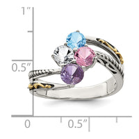 Sterling Silver Antiqued w/14k 4-stone Mother's Ring