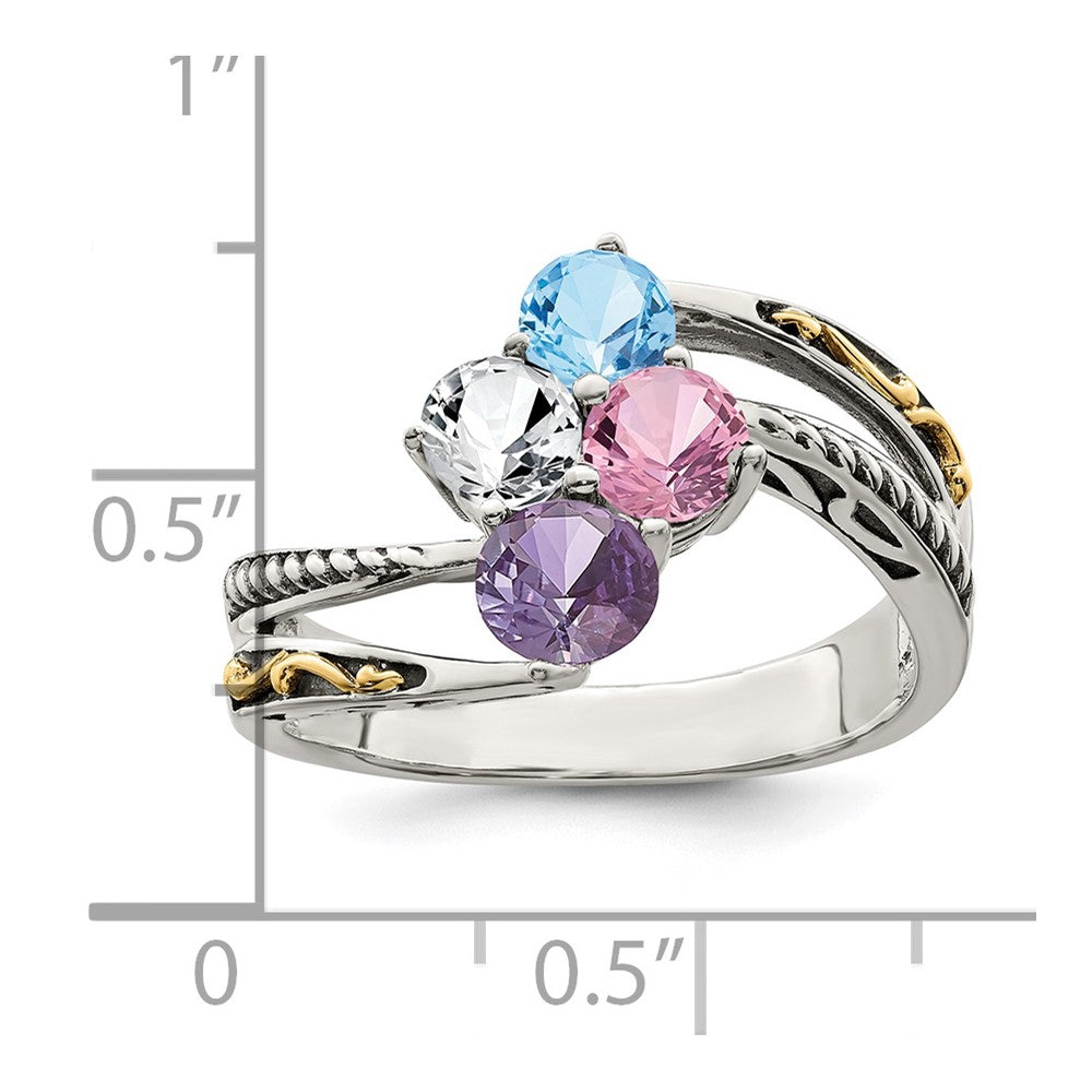 Sterling Silver Antiqued w/14k 4-stone Mother's Ring Mounting