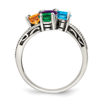 Sterling Silver Antiqued w/14k 5-stone Mother's Ring