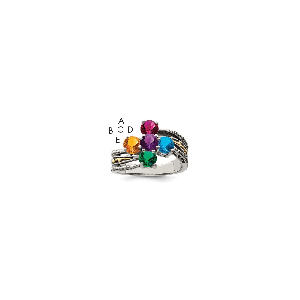 Sterling Silver Antiqued w/14k 5-stone Mother's Ring Mounting