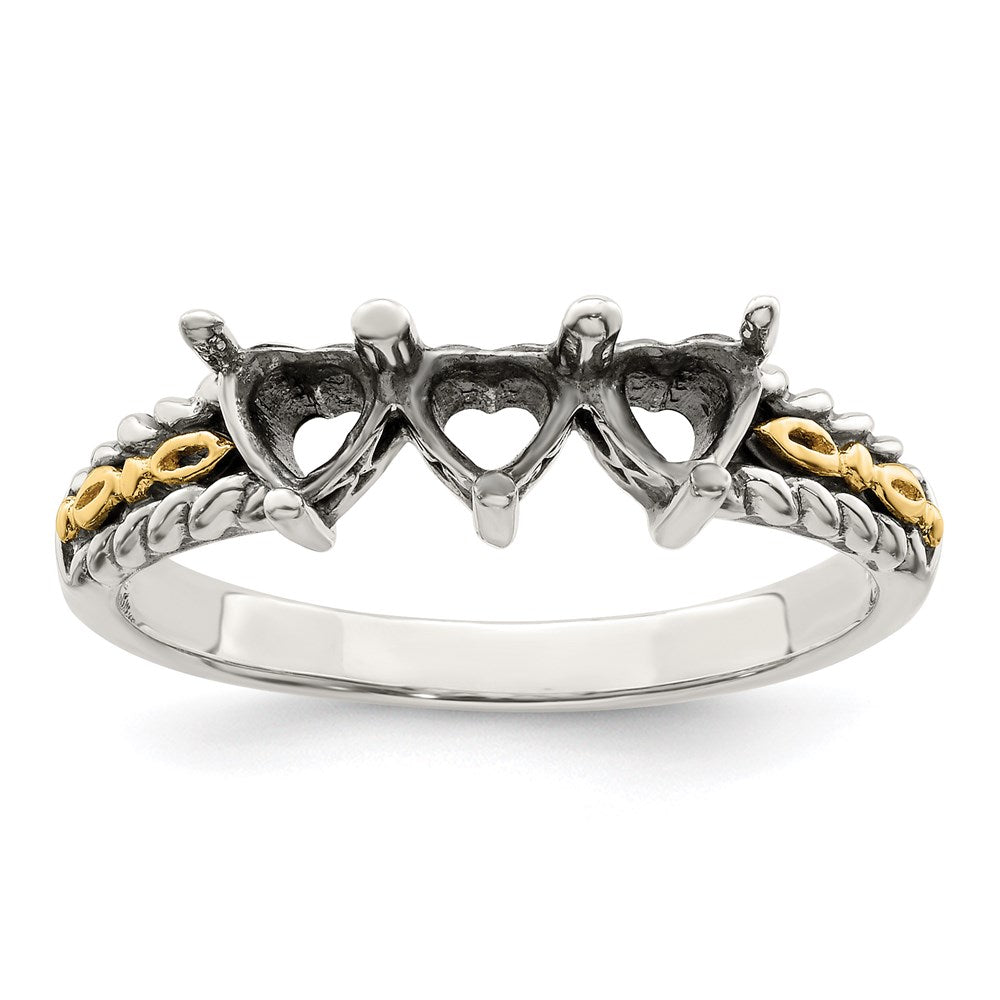 Sterling Silver Antiqued w/14k 3-stone Mother's Ring