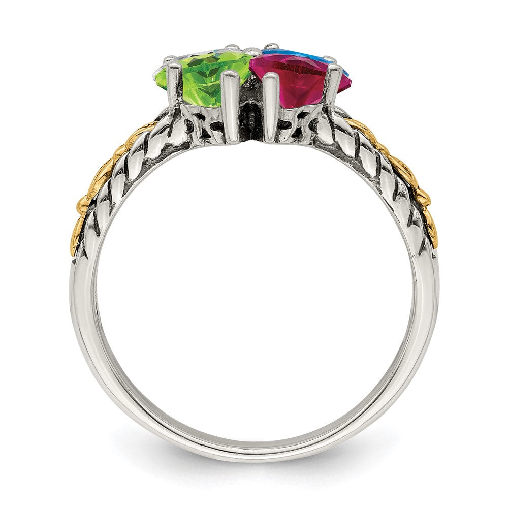 Sterling Silver Antiqued w/14k 4-stone Mother's Ring
