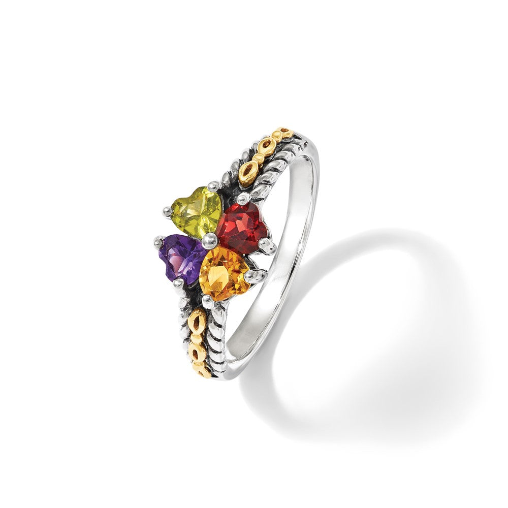 Sterling Silver Antiqued w/14k 4-stone Mother's Ring