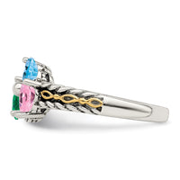 Sterling Silver Antiqued w/14k 5-stone Mother's Ring