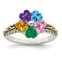 Sterling Silver Antiqued w/14k 5-stone Mother's Ring