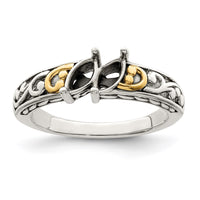 Sterling Silver Antiqued w/14k 2-stone Mother's Ring