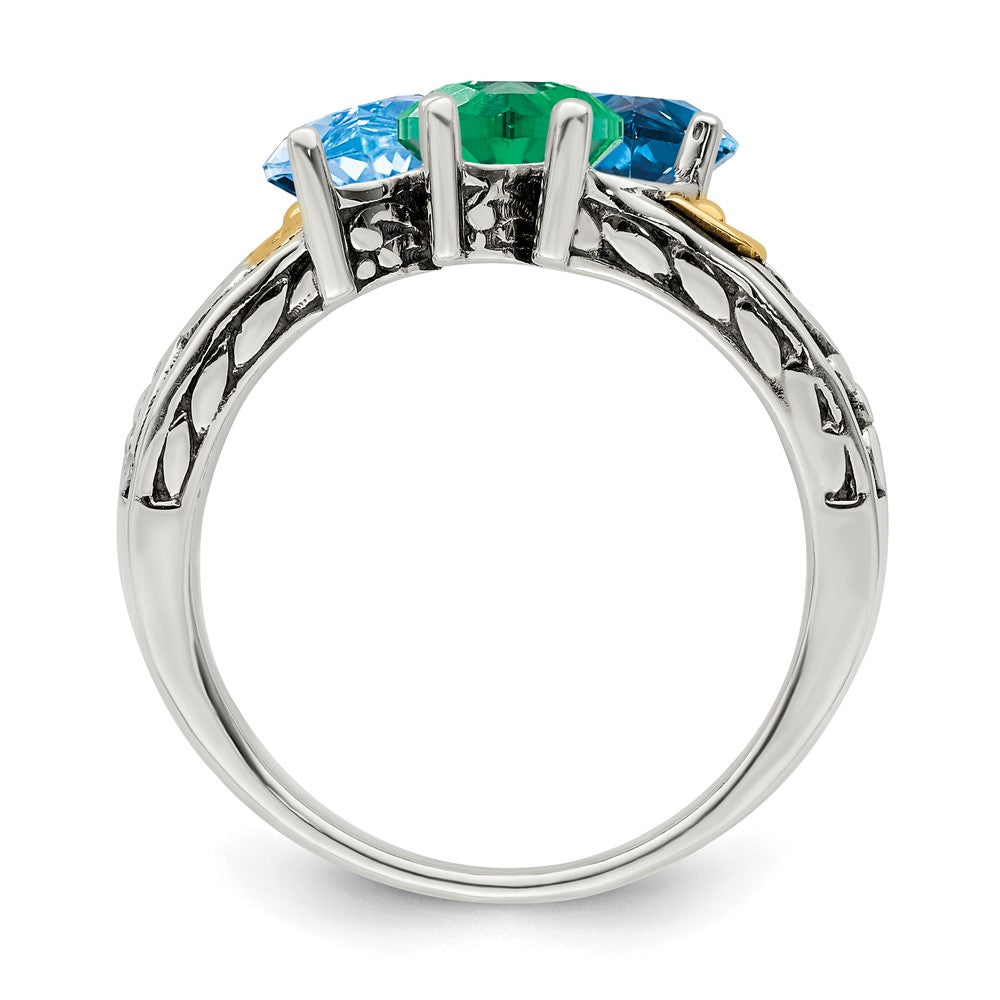 Sterling Silver Antiqued w/14k 3-stone Mother's Ring