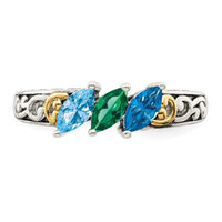 Sterling Silver Antiqued w/14k 3-stone Mother's Ring