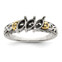 Sterling Silver Antiqued w/14k 3-stone Mother's Ring