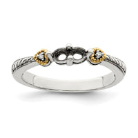 Sterling Silver Antiqued w/14k 2-stone w/Diamond Mother's Ring