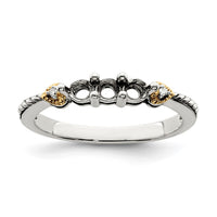 Sterling Silver Antiqued w/14k 3-stone w/Diamond Mother's Ring