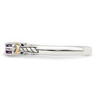 Sterling Silver Antiqued w/14k 4-stone w/Diamond Mother's Ring