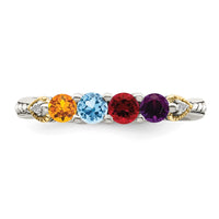 Sterling Silver Antiqued w/14k 4-stone w/Diamond Mother's Ring