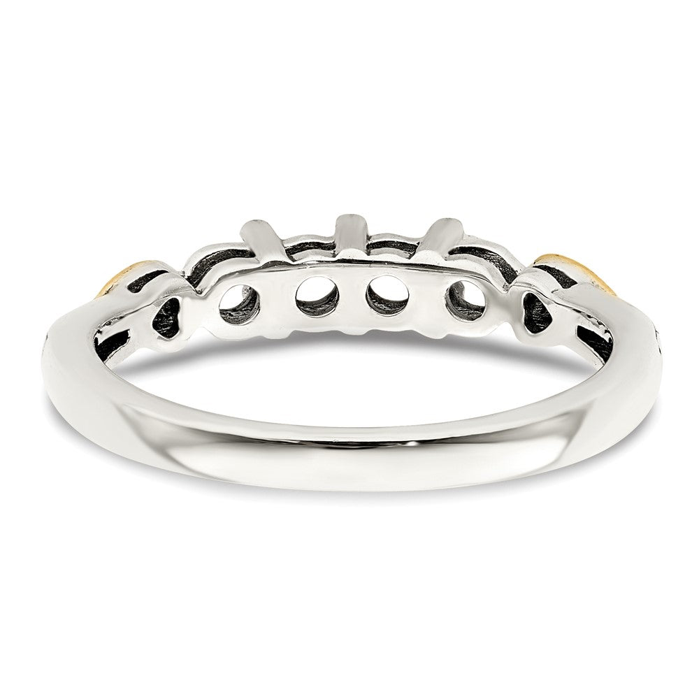 Sterling Silver Antiqued w/14k 4-stone w/Diamond Mother's Ring