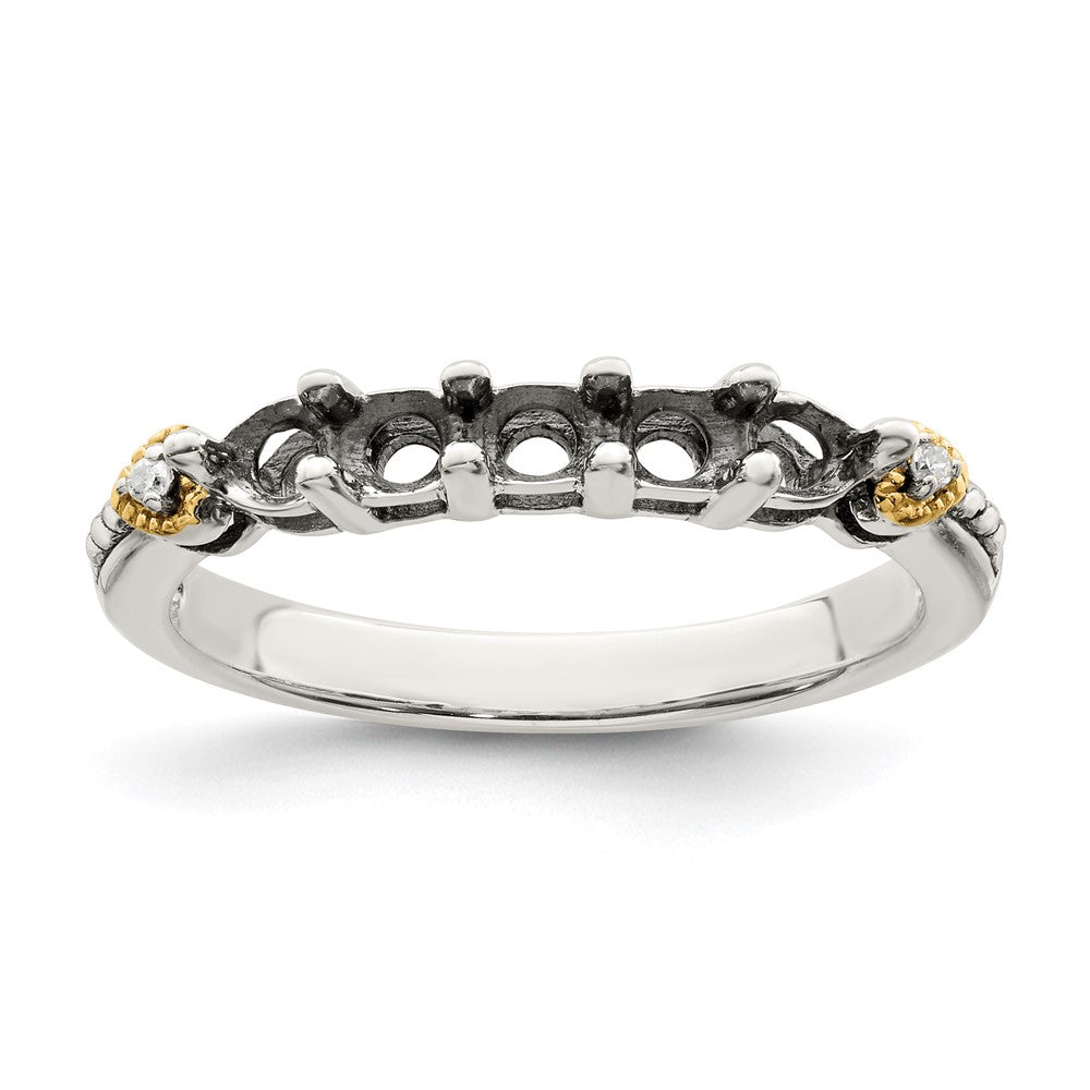 Sterling Silver Antiqued w/14k 5-stone w/Diamond Mother's Ring