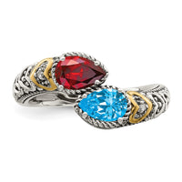 Sterling Silver Antiqued w/14k 2-stone w/Diamond Mother's Ring Semi-Mount