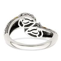 Sterling Silver Antiqued w/14k 2-stone w/Diamond Mother's Ring Semi-Mount