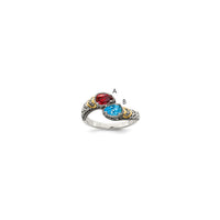 Sterling Silver Antiqued w/14k 2-stone w/Diamond Mother's Ring Semi-Mount