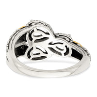 Sterling Silver Antiqued w/14k 3-stone w/Diamond Mother's Ring Semi-Mount
