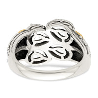 Sterling Silver Antiqued w/14k 4-stone w/Diamond Mother's Ring Semi-Mount
