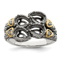Sterling Silver Antiqued w/14k 4-stone w/Diamond Mother's Ring Semi-Mount