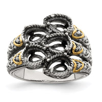 Sterling Silver Antiqued w/14k 5-stone w/Diamond Mother's Ring