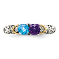Sterling Silver Antiqued w/14k 2-stone w/Diamond Mother's Ring Semi-Mount