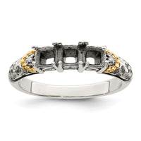 Sterling Silver Antiqued w/14k 3-stone w/Diamond Mother's Ring Semi-Mount