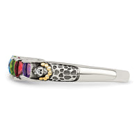Sterling Silver Antiqued w/14k 4-stone w/Diamond Mother's Ring