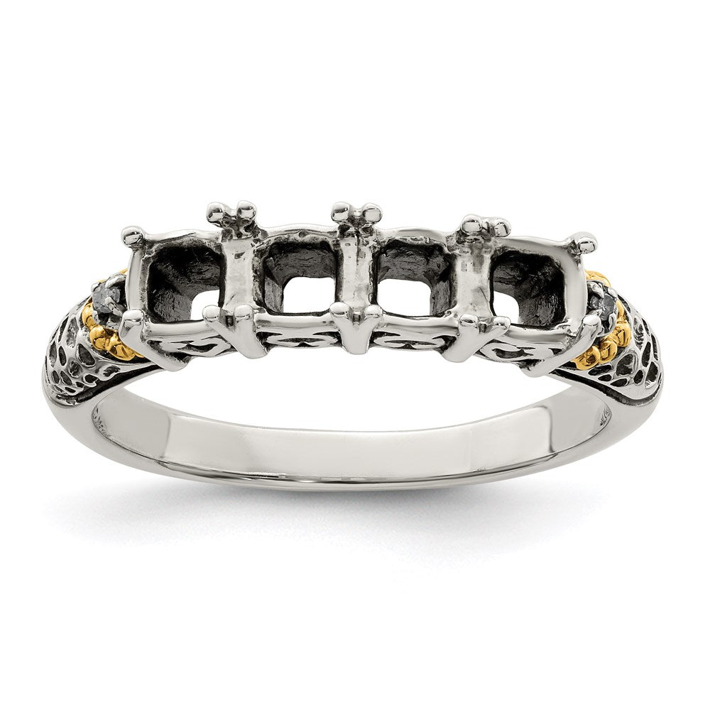 Sterling Silver Antiqued w/14k 4-stone w/Diamond Mother's Ring
