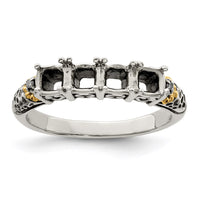 Sterling Silver Antiqued w/14k 4-stone w/Diamond Mother's Ring Semi-Mount