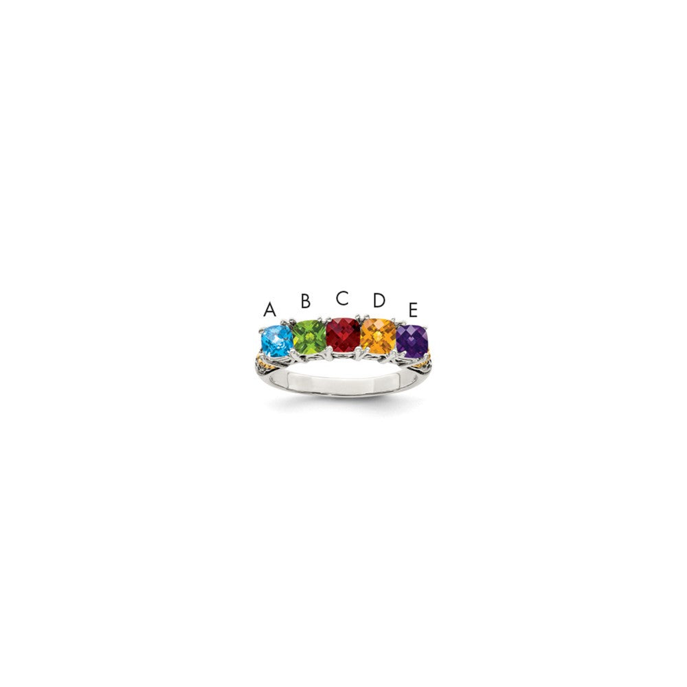 Sterling Silver Antiqued w/14k 5-stone w/Diamond Mother's Ring