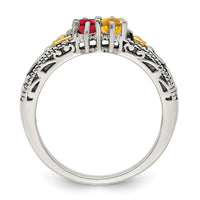 Sterling Silver Antiqued w/14k 2-stone w/Diamond Mother's Ring