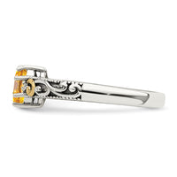 Sterling Silver Antiqued w/14k 2-stone w/Diamond Mother's Ring Semi-Mount