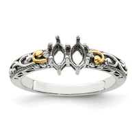 Sterling Silver Antiqued w/14k 2-stone w/Diamond Mother's Ring