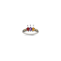 Sterling Silver Antiqued w/14k 3-stone w/Diamond Mother's Ring