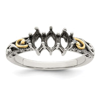 Sterling Silver Antiqued w/14k 3-stone w/Diamond Mother's Ring Semi-Mount