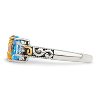 Sterling Silver Antiqued w/14k 4-stone w/Diamond Mother's Ring