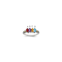 Sterling Silver Antiqued w/14k 4-stone w/Diamond Mother's Ring