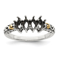 Sterling Silver Antiqued w/14k 4-stone w/Diamond Mother's Ring Semi-Mount