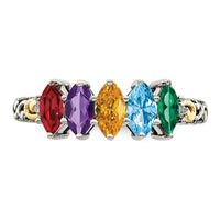 Sterling Silver Antiqued w/14k 5-stone w/Diamond Mother's Ring